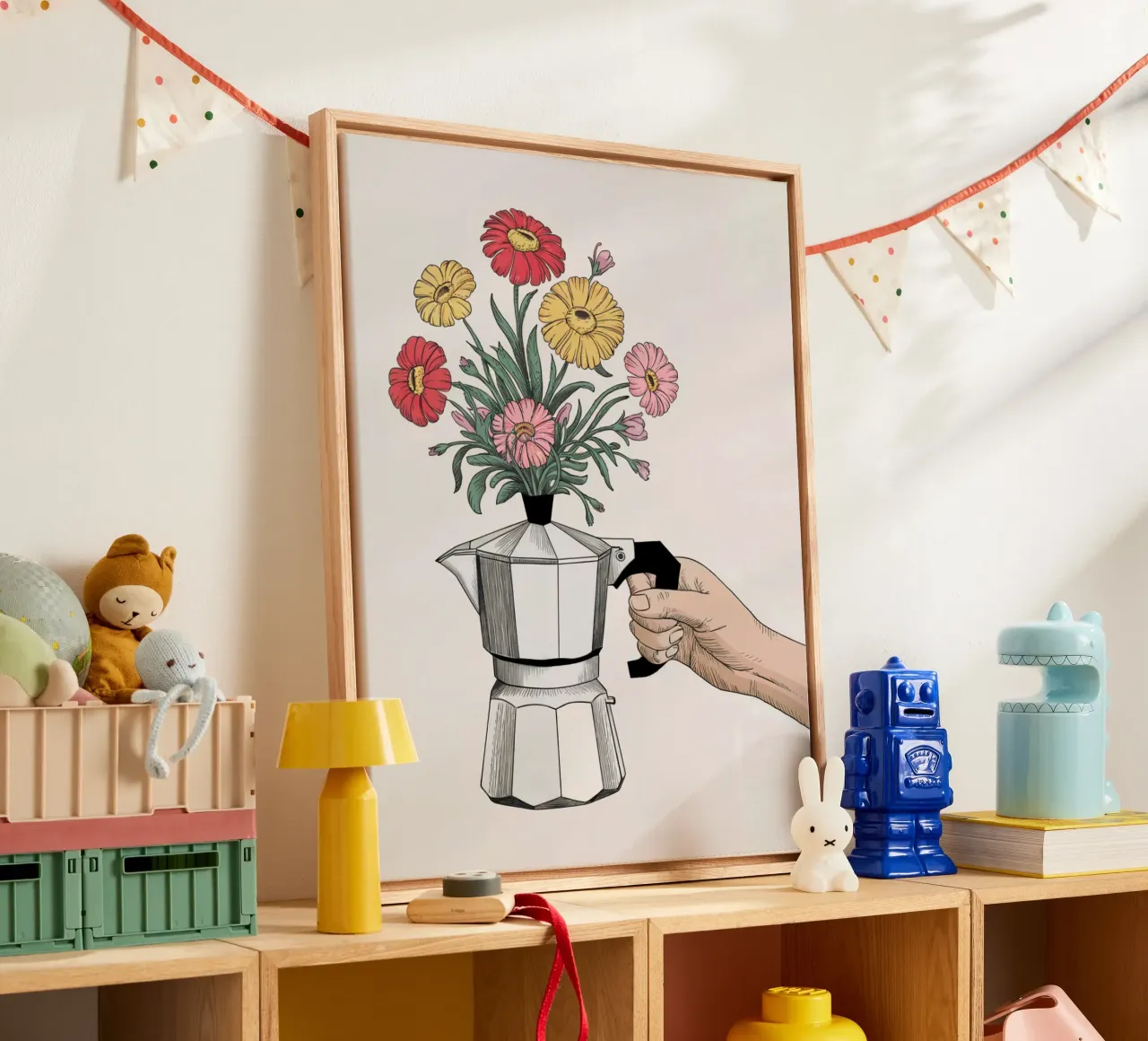 Cafetera con flores lienzo de logic