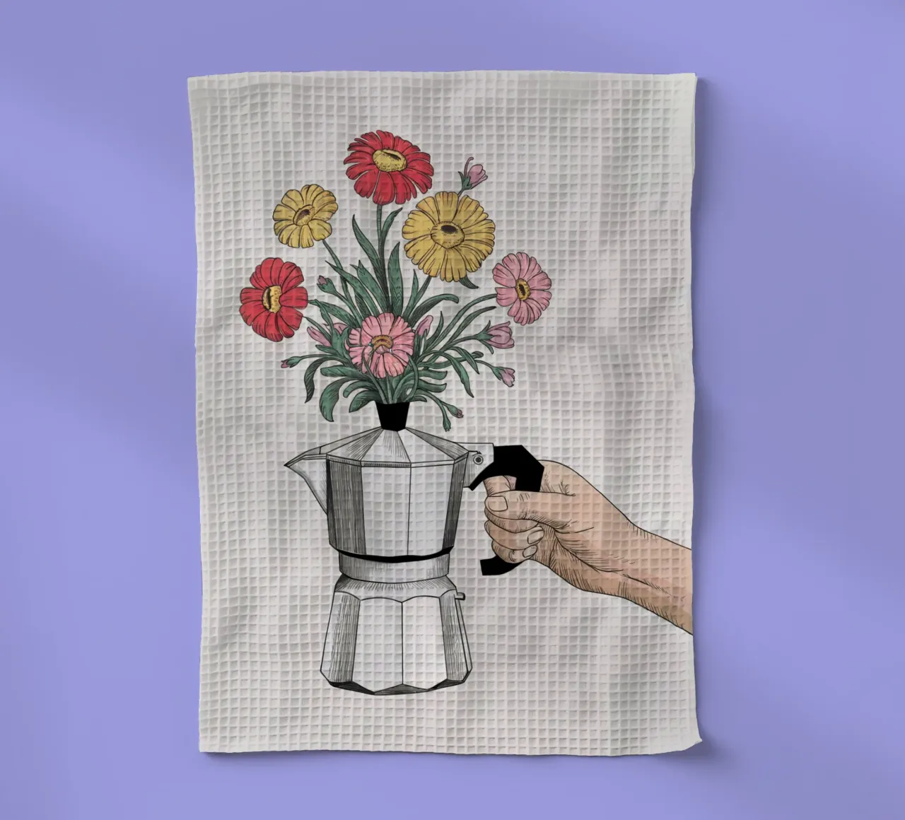 Caffettiera con fiori canovaccio da cucina da logic