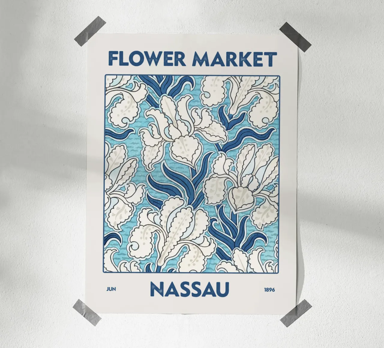Mercato dei fiori di Nassau poster con telaio in alluminio da Vintagrafica