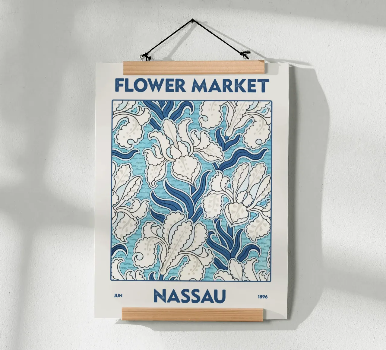 Mercato dei fiori di Nassau poster con telaio in alluminio da Vintagrafica