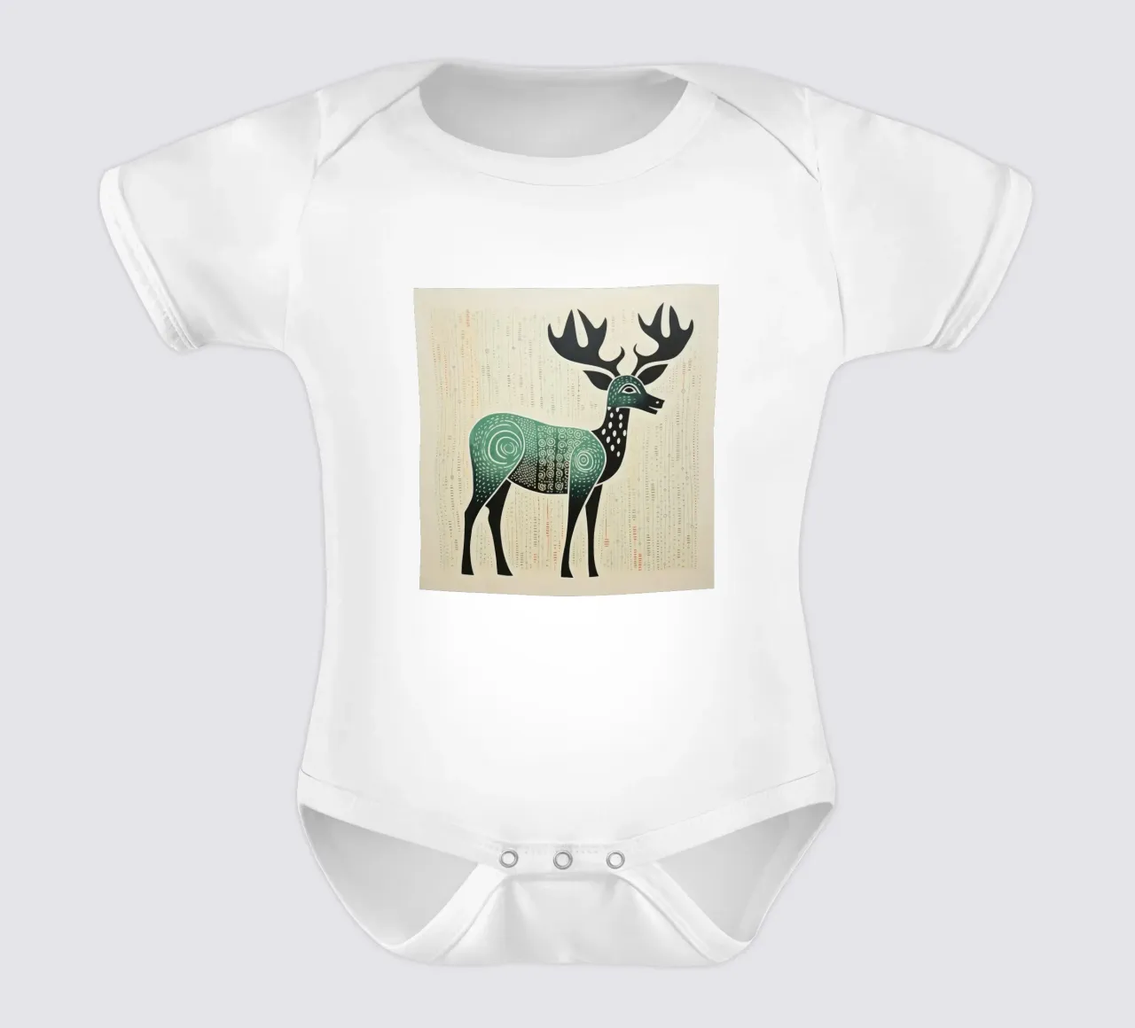 Green Caribou 2 short-sleeve baby romper by Minimal Animal Art