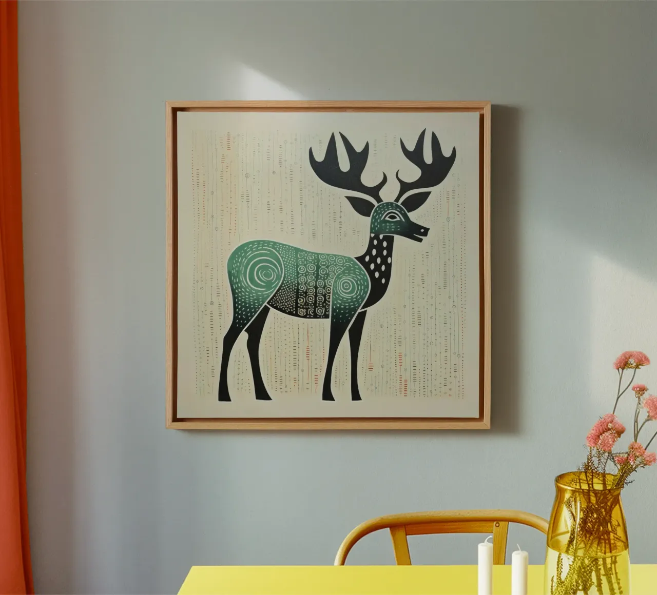 Groene kariboe 2 canvas met Baklijst van Minimal Animal Art