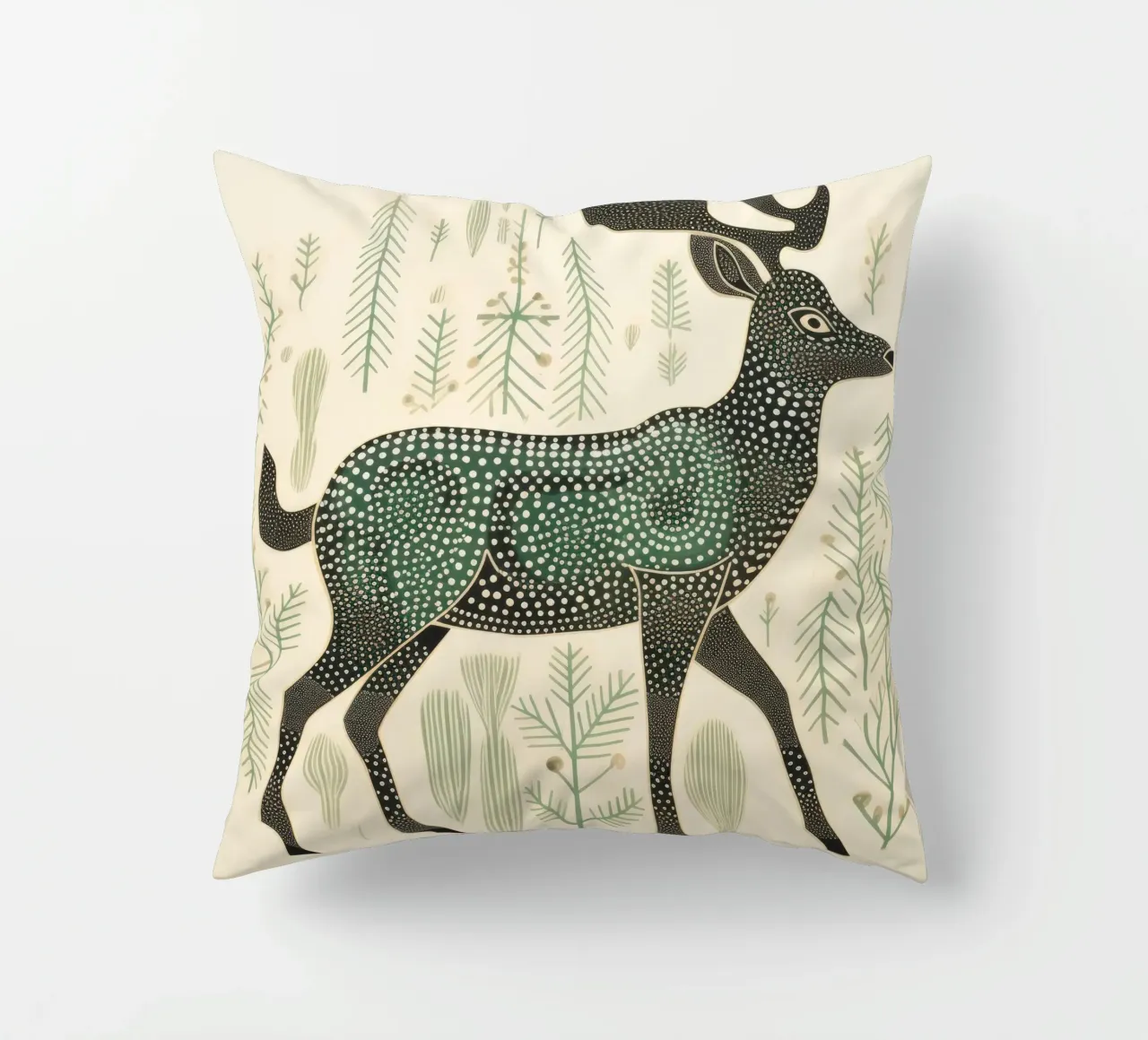 Green Caribou 3 decorative cushion by Minimal Animal Art