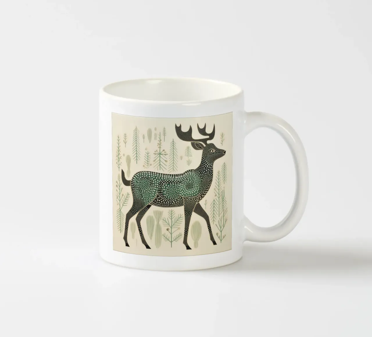 Grünes Karibu 3 Keramik Tasse von Minimal Animal Art