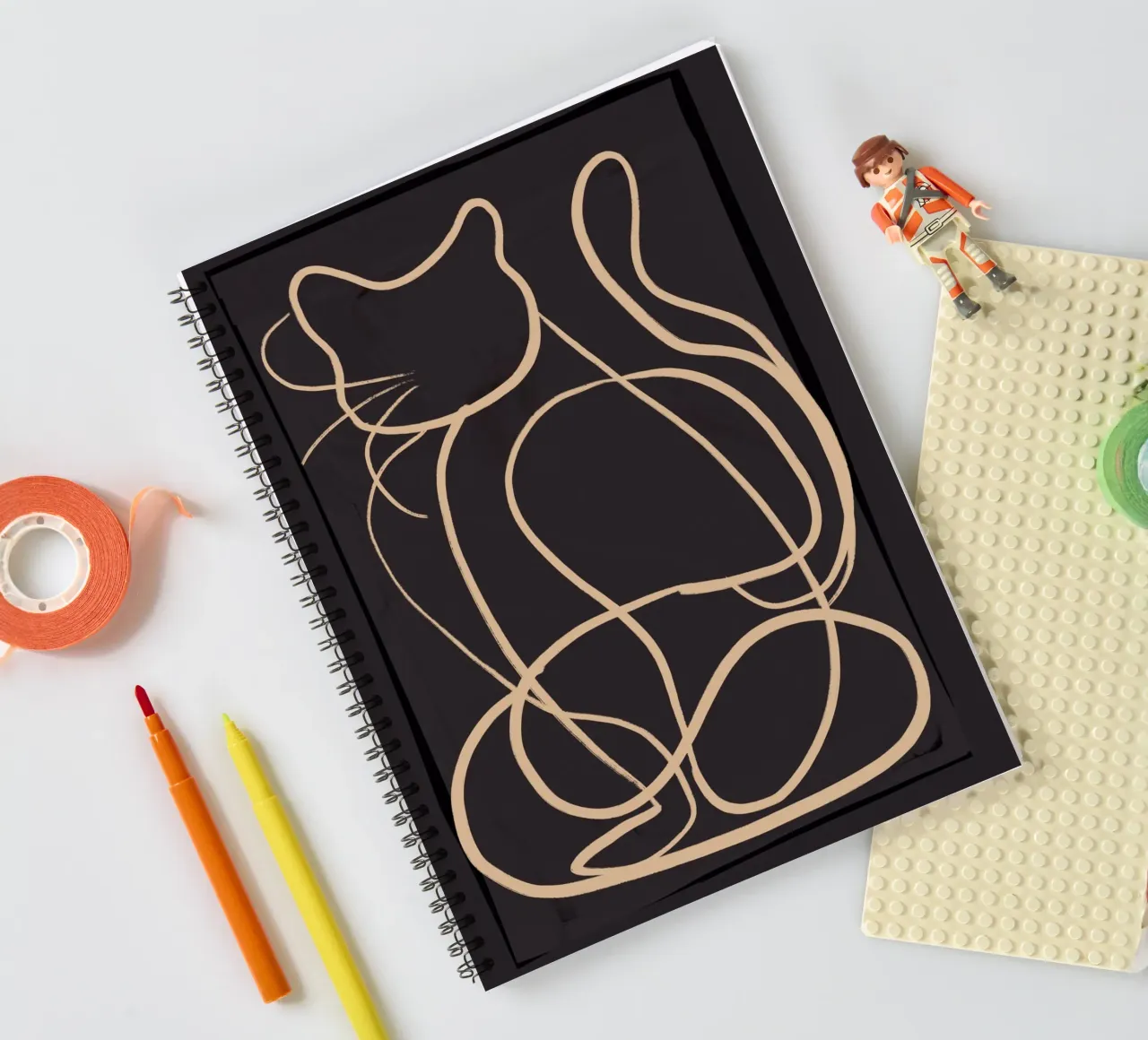Abstract Line Art Cat 11 spiral notebook by ThingDesign
