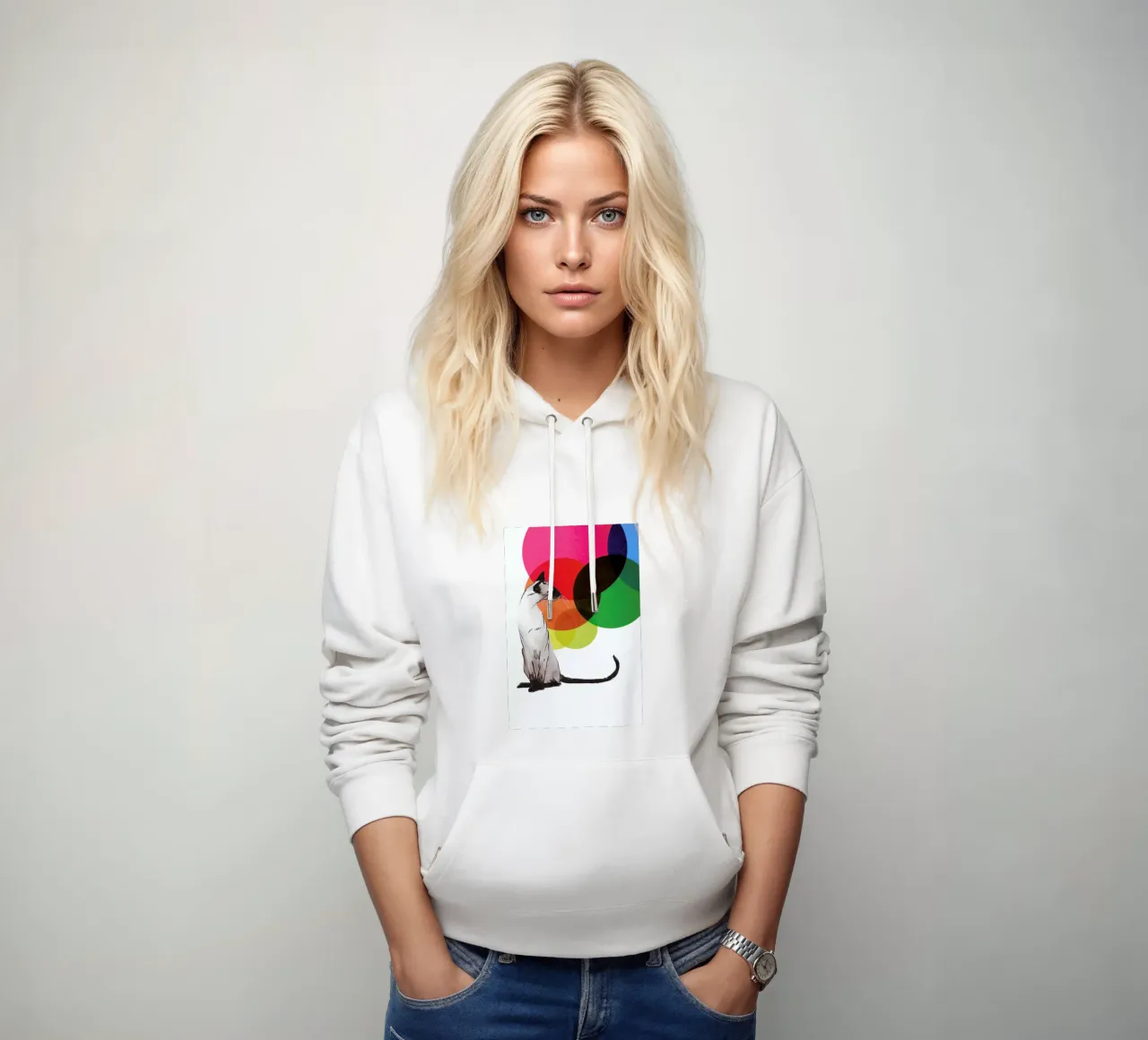 Siamese Cat with colorful balls felpa con cappuccio da Rococco LA