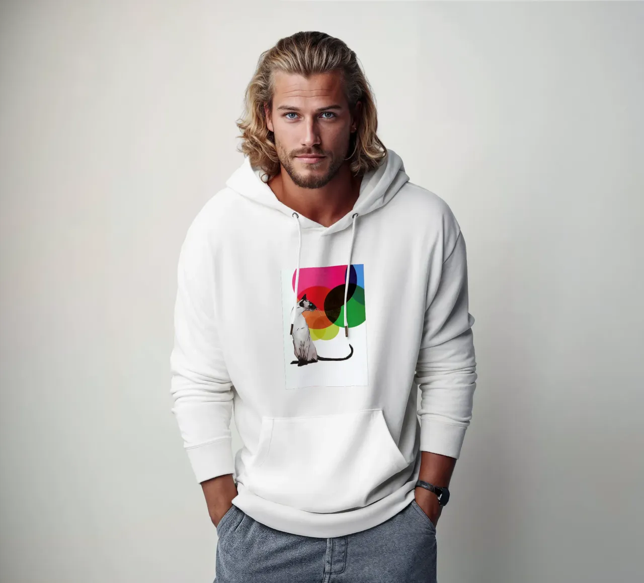 Siamese Cat with colorful balls felpa con cappuccio da Rococco LA