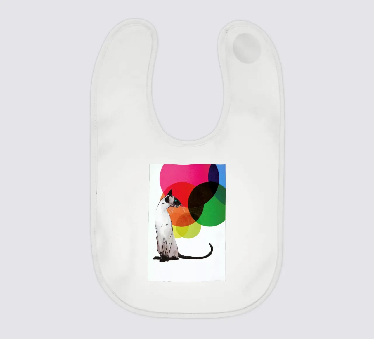 Siamese Cat with colorful balls baby bib by Rococco LA