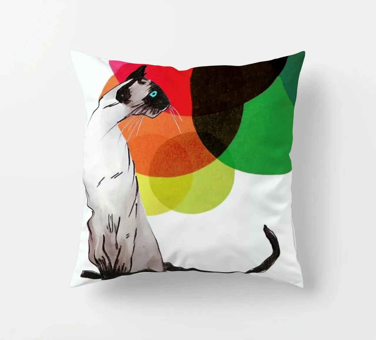 Siamese Cat with colorful balls cuscino da Rococco LA