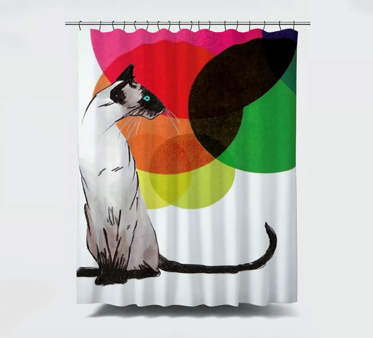 Siamese Cat with colorful balls tenda da doccia da Rococco LA