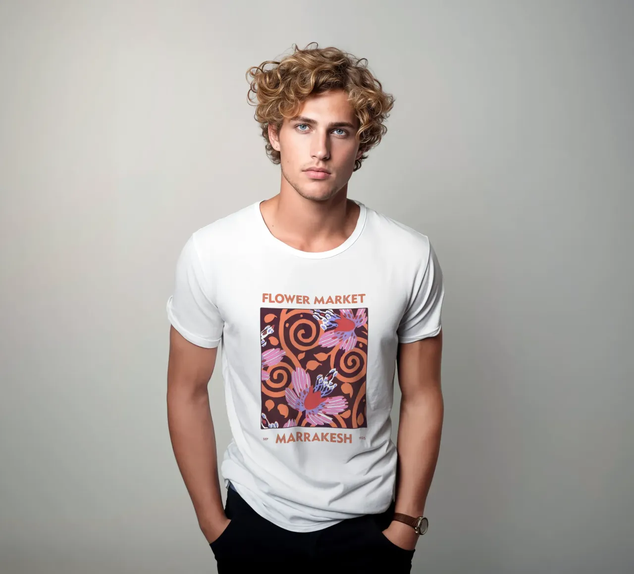 Mercato dei fiori di Marrakesh t-shirt da Vintagrafica