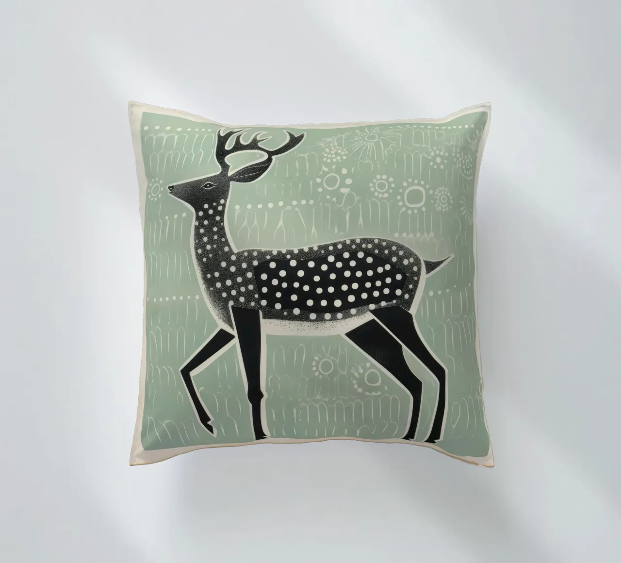 Green Caribou 4 decorative cushion by Minimal Animal Art