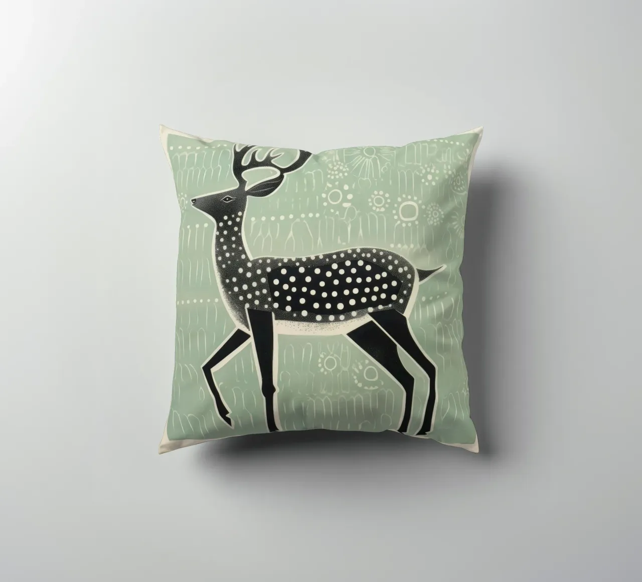 Green Caribou 4 decorative cushion by Minimal Animal Art