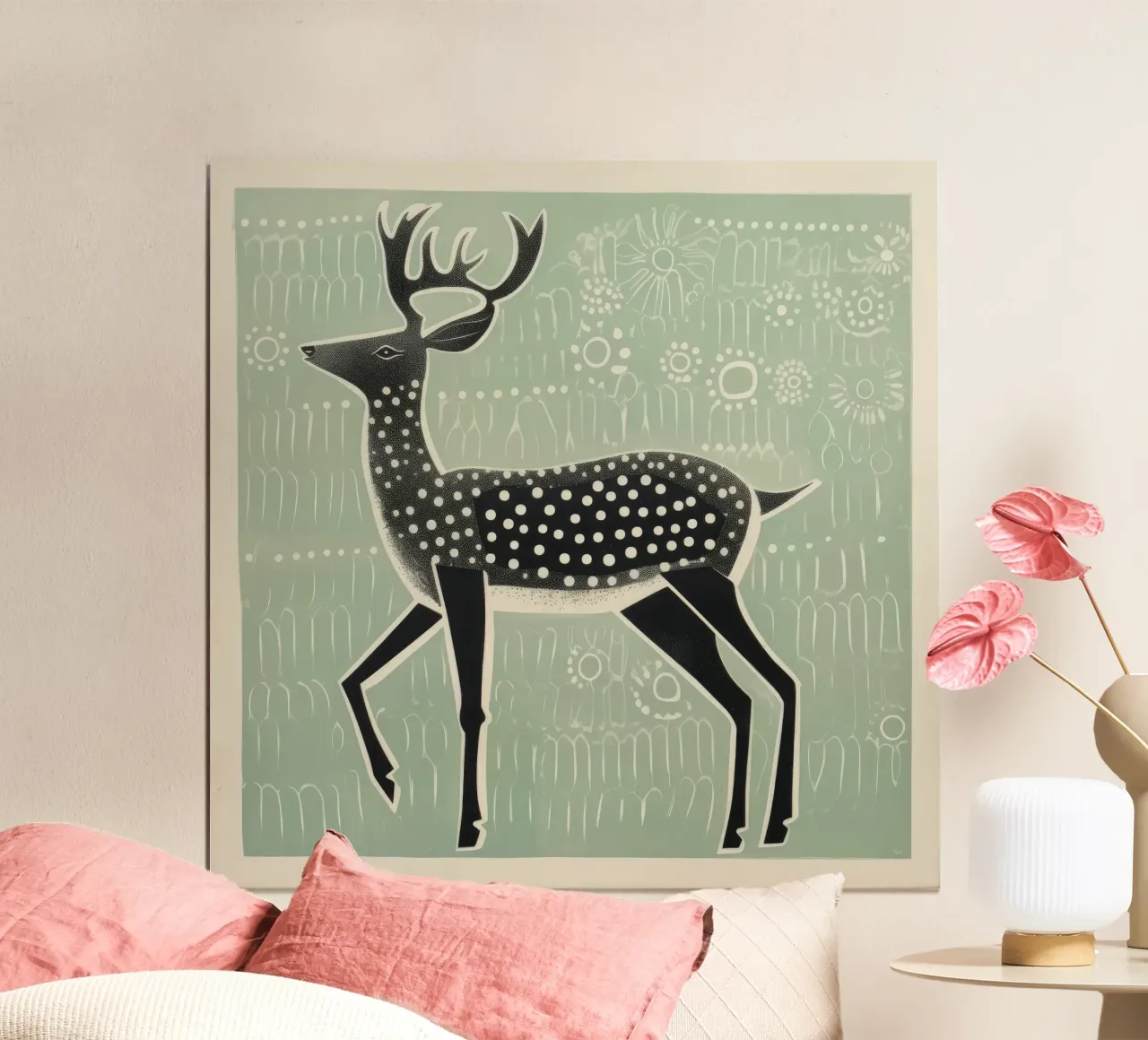 Grünes Karibu 4 Poster von Minimal Animal Art