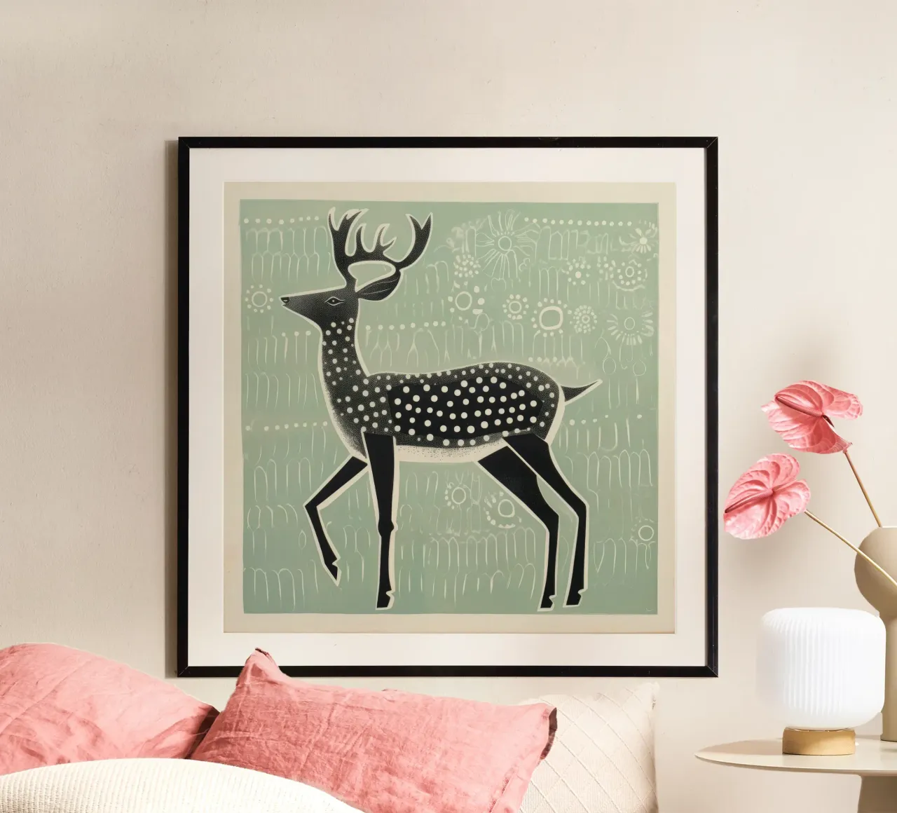 Grünes Karibu 4 Poster von Minimal Animal Art