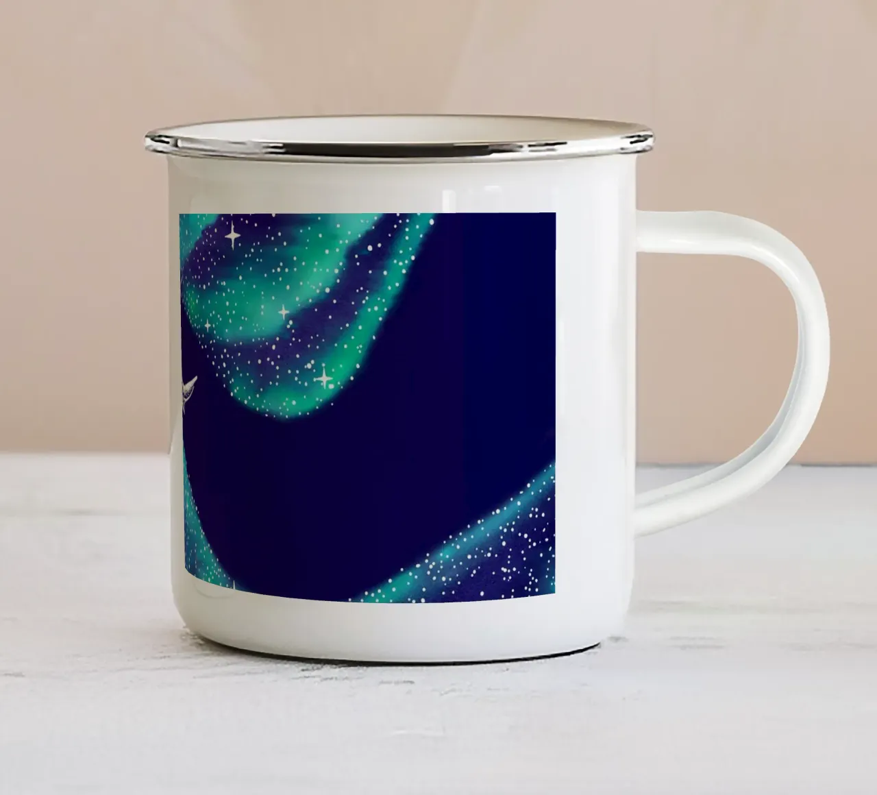 Mangiatore di stelle nell'aurora boreale tazza in smalto da aliriza cakir