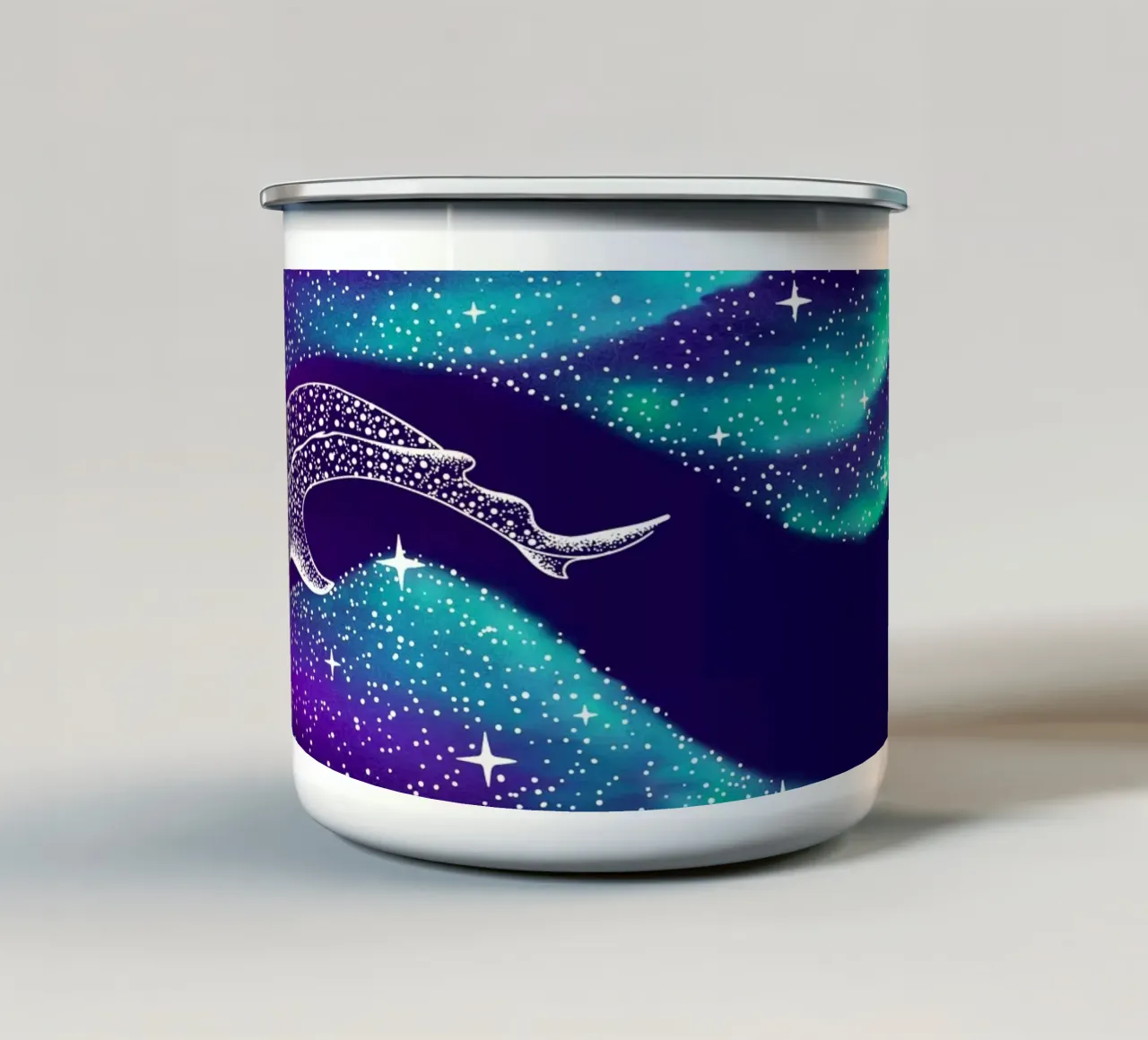 Mangiatore di stelle nell'aurora boreale tazza in smalto da aliriza cakir