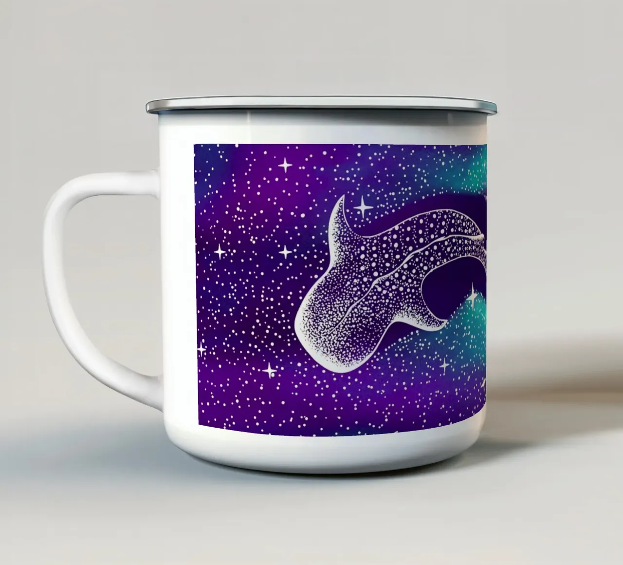 Mangiatore di stelle nell'aurora boreale tazza in smalto da aliriza cakir