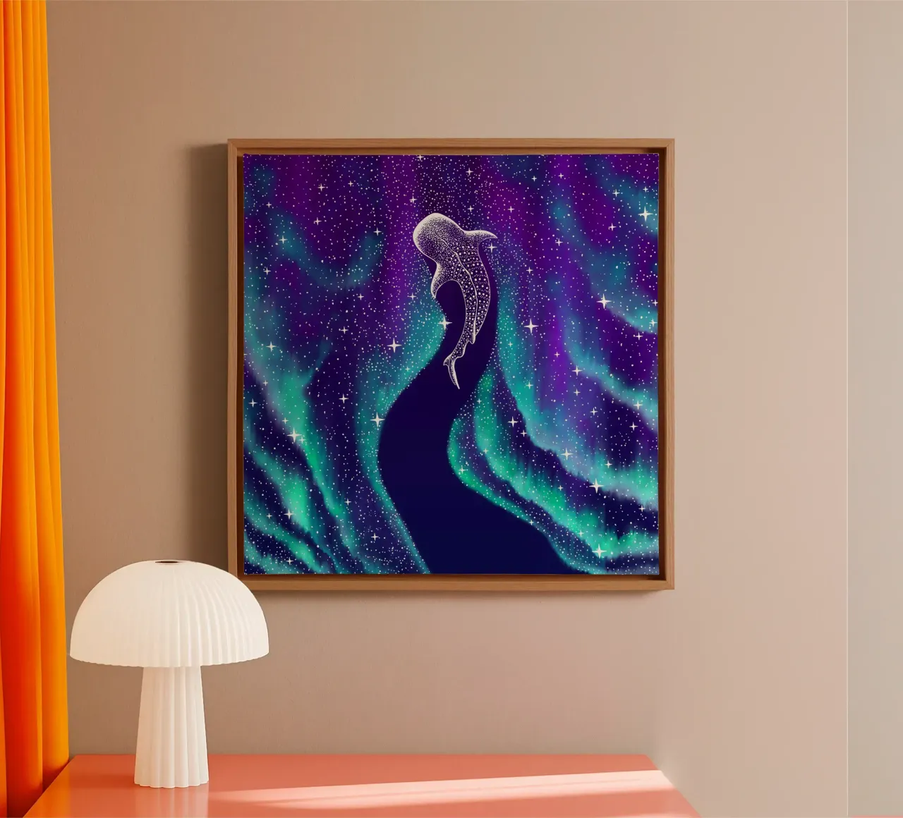 Mangiatore di stelle nell'aurora boreale tela con Cornice a cassetta da aliriza cakir