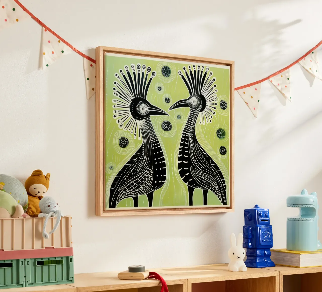 Cassowary verde 2 tela con Cornice a cassetta da Minimal Animal Art