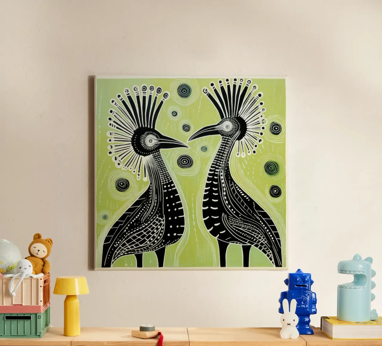 Cassowary verde 2 tela con Cornice a cassetta da Minimal Animal Art