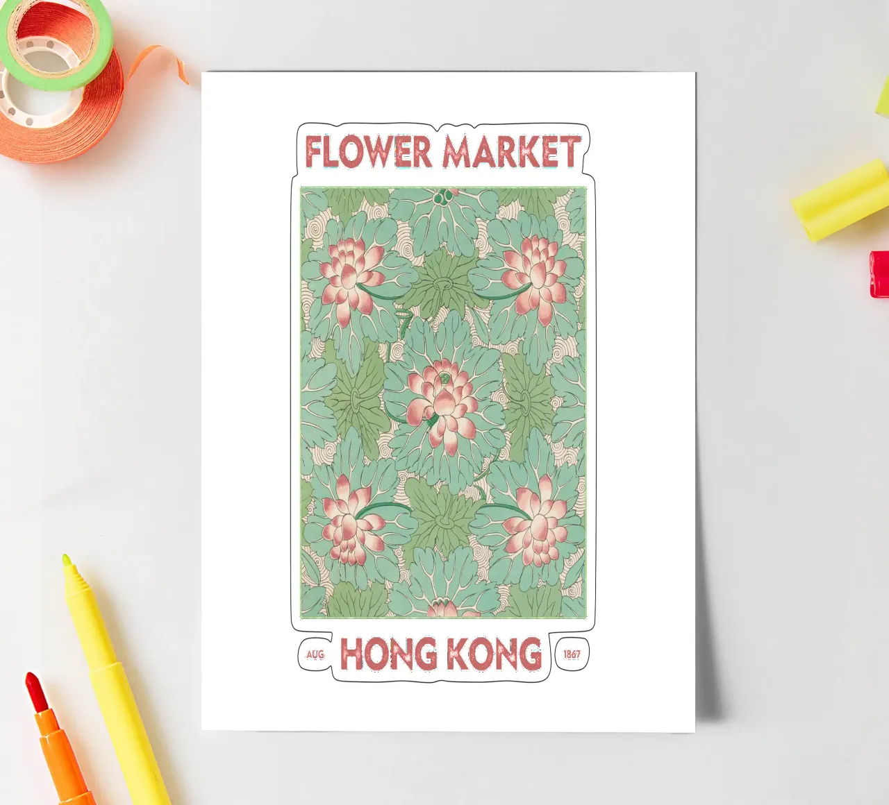 Mercato dei fiori di Hong Kong foglio adesivo da Vintagrafica