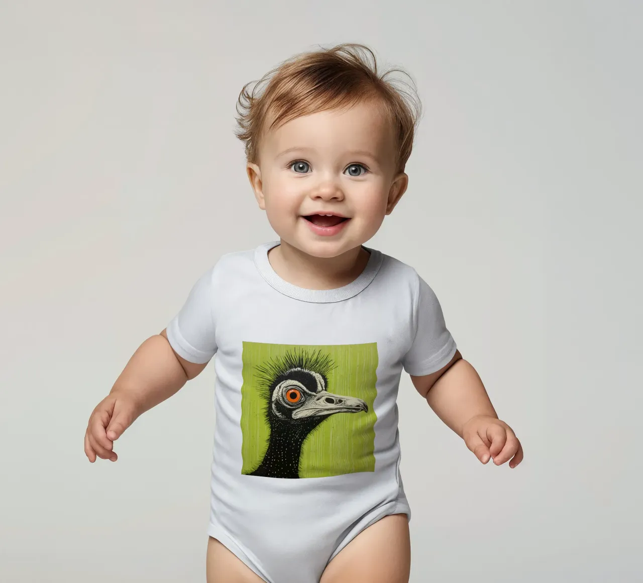Cassowary verde 3 body neonato maniche corte da Minimal Animal Art