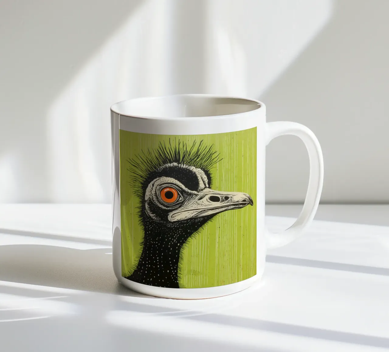 Cassowary verde 3 tazza in ceramica da Minimal Animal Art