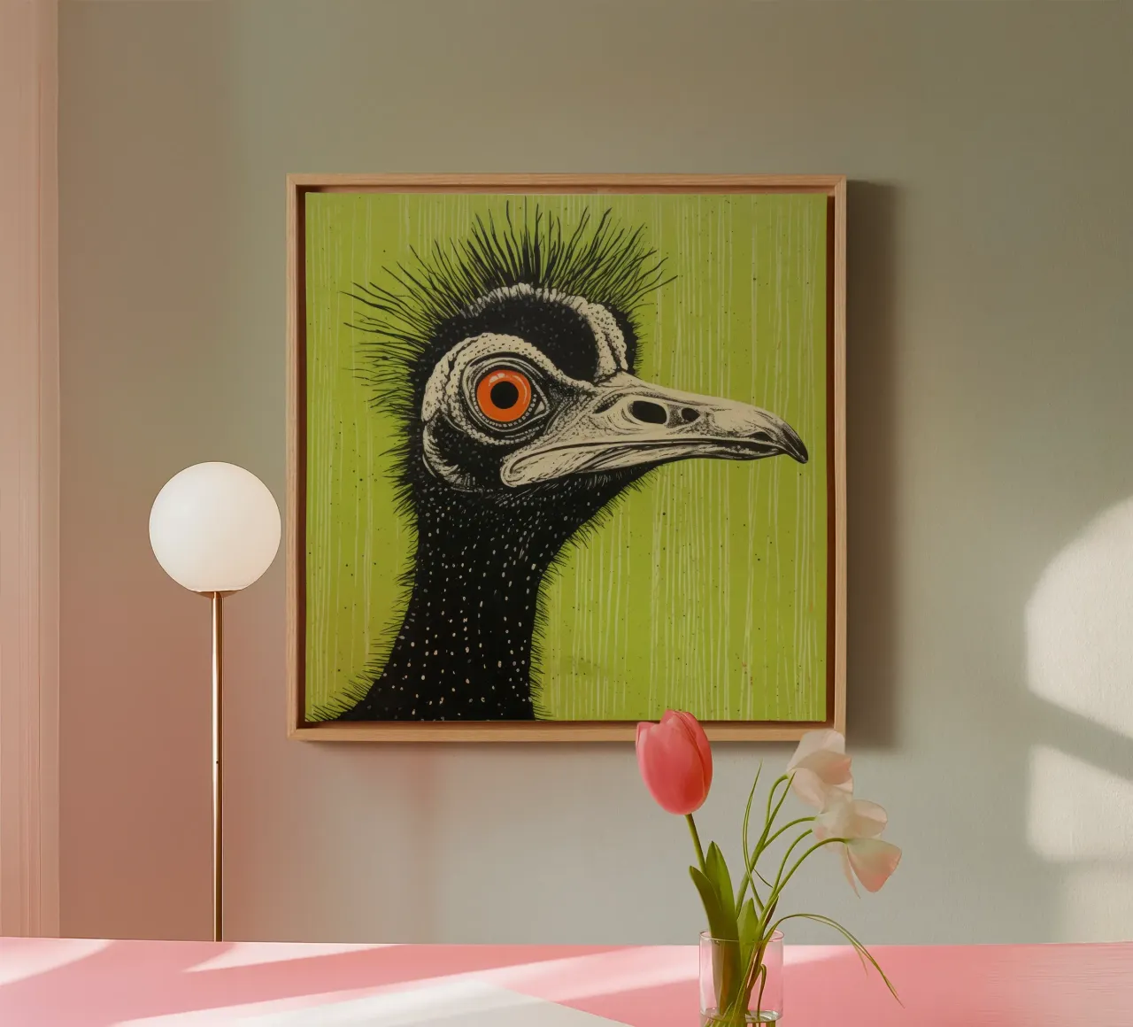 Cassowary verde 3 tela con Cornice a cassetta da Minimal Animal Art