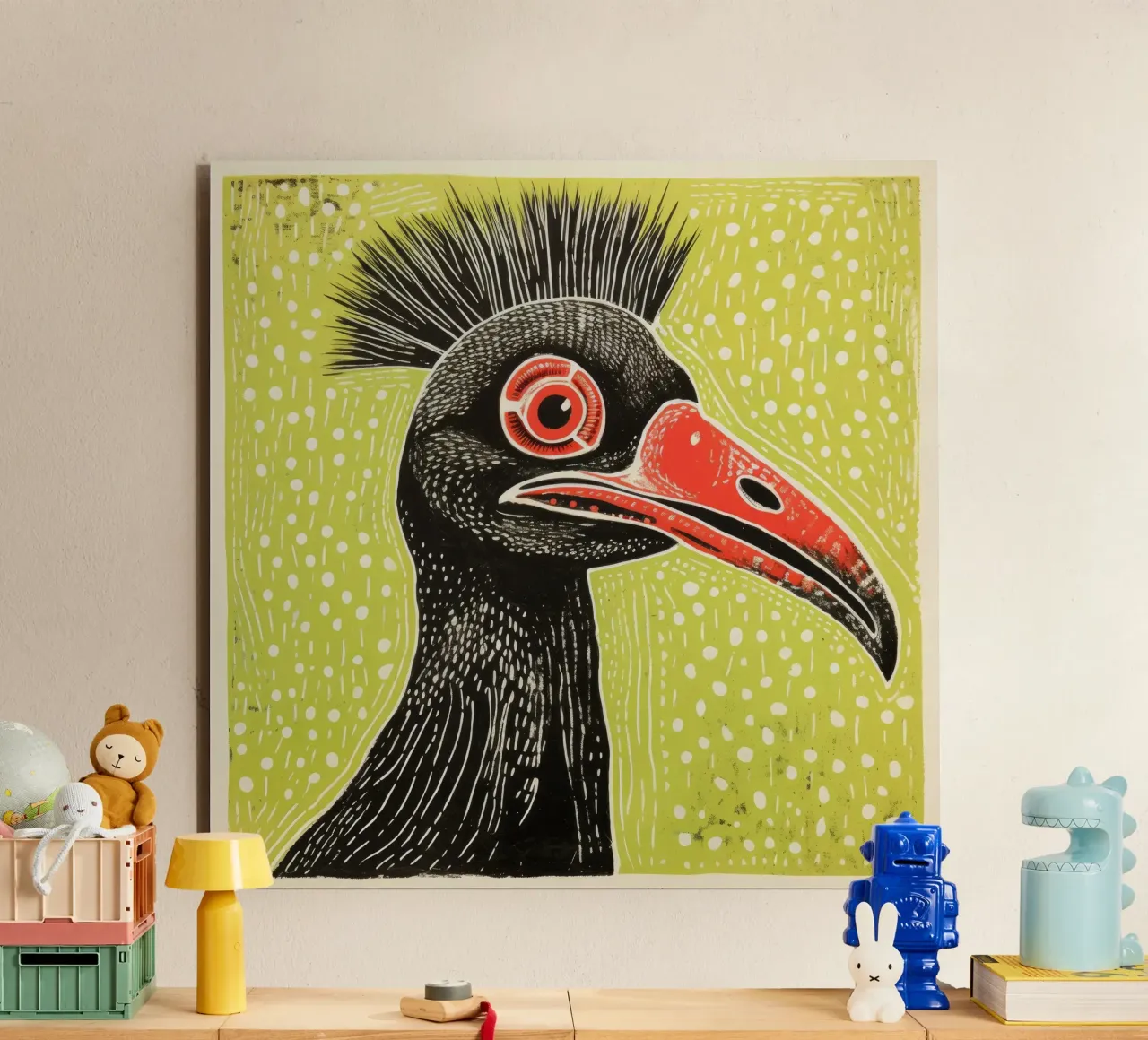 Cassowary verde 4 alluminio dibond da Minimal Animal Art