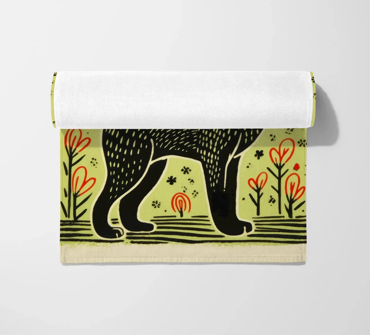 Gatto verde 1 telo mare da Minimal Animal Art