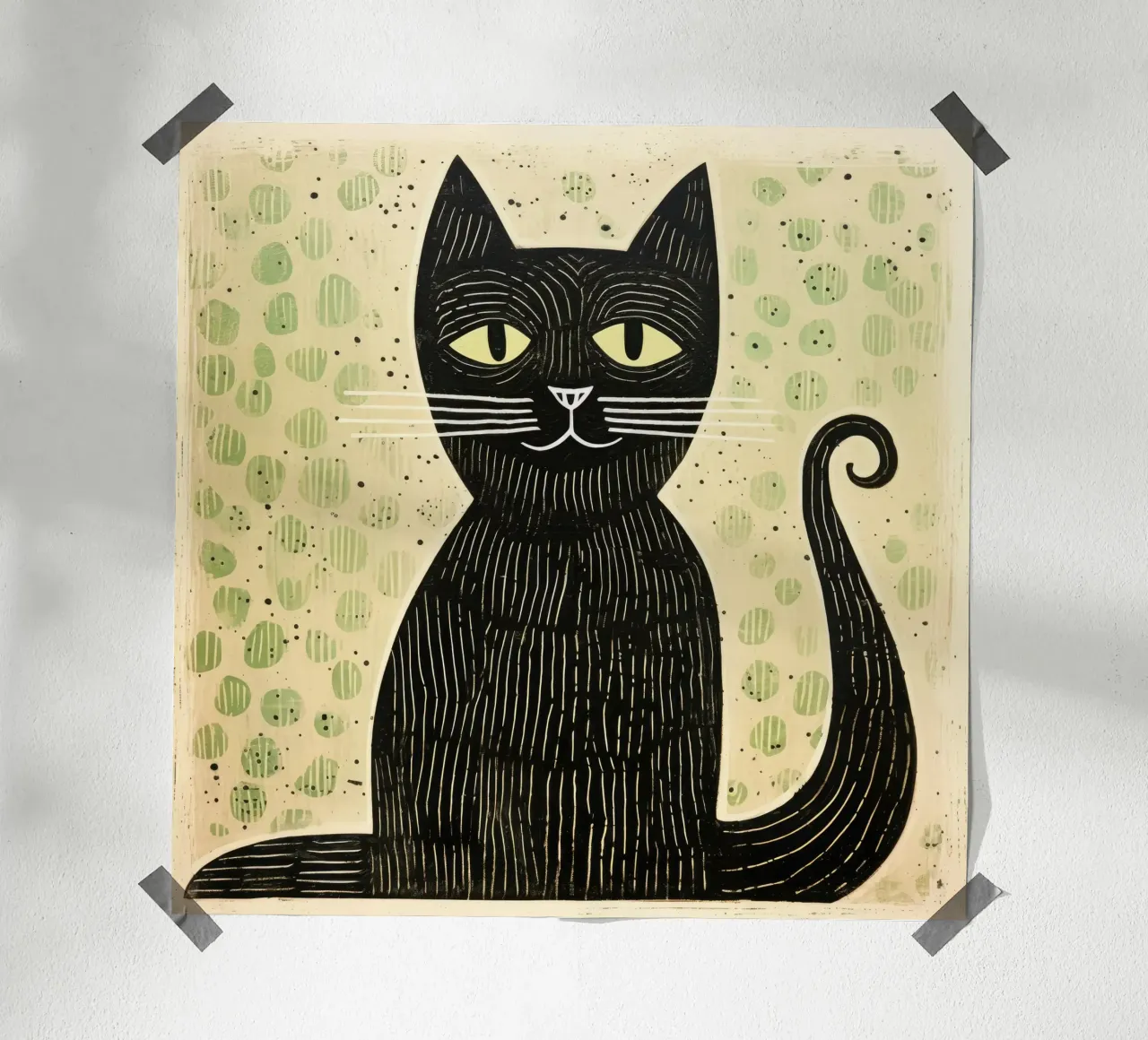 Gatto verde 2 carta hahnemühle da Minimal Animal Art