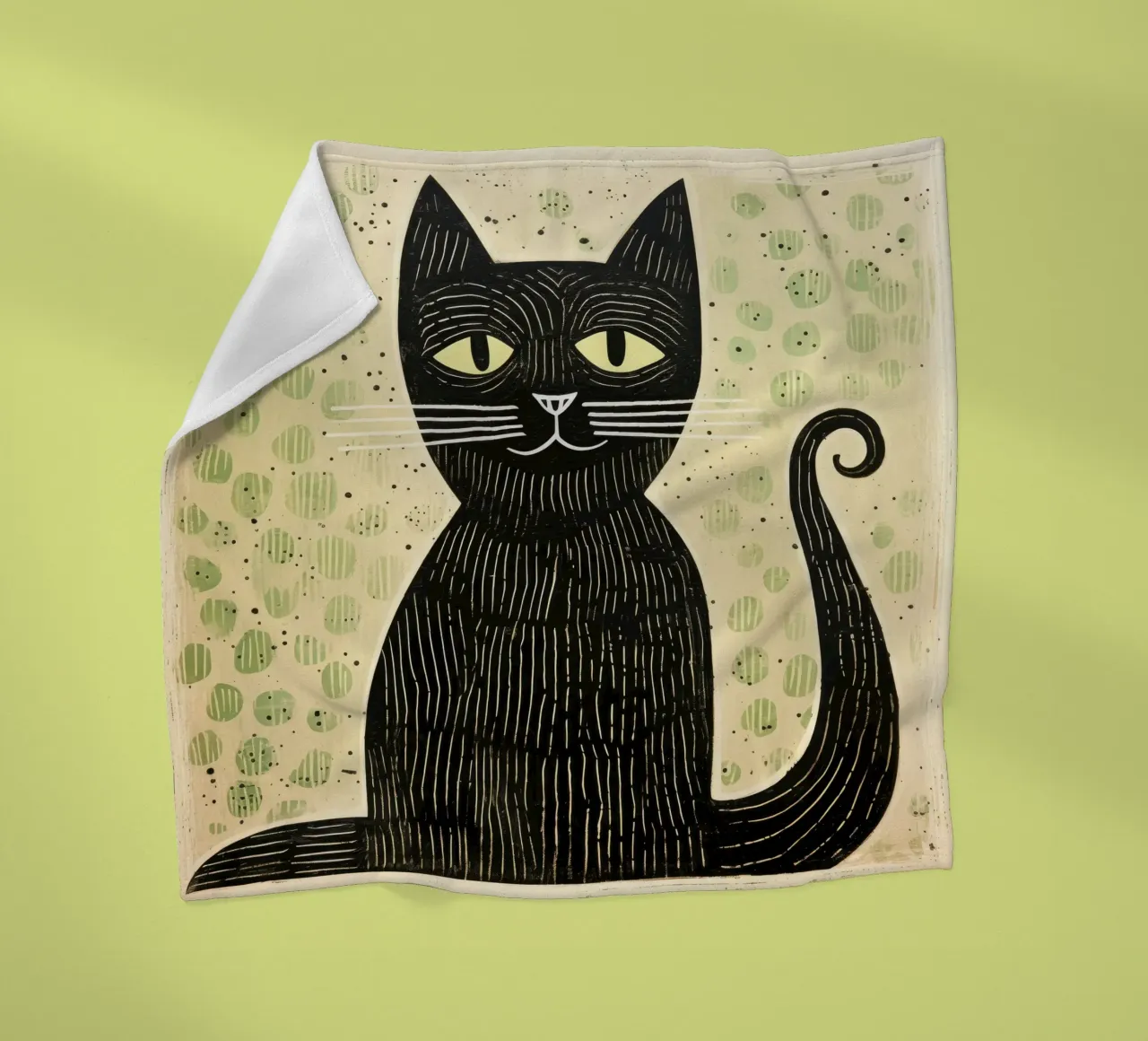 Green Cat 2 fleece blanket by Minimal Animal Art