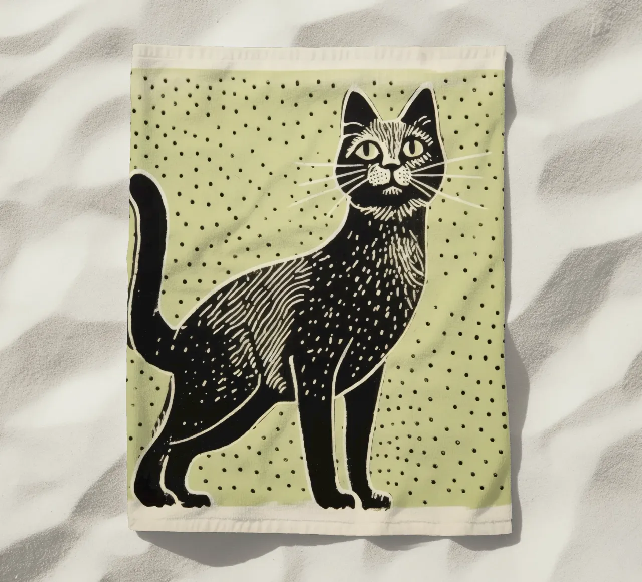 Gatto verde 3 telo mare da Minimal Animal Art