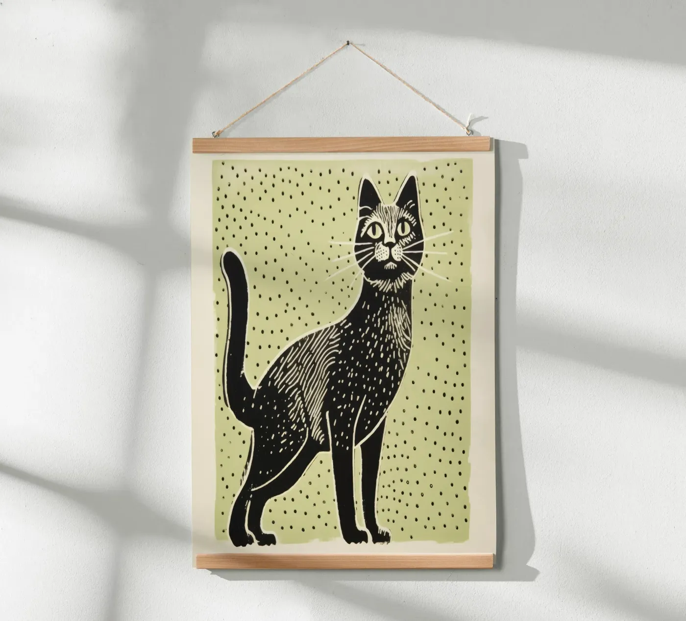 Groene kat poster van Minimal Animal Art