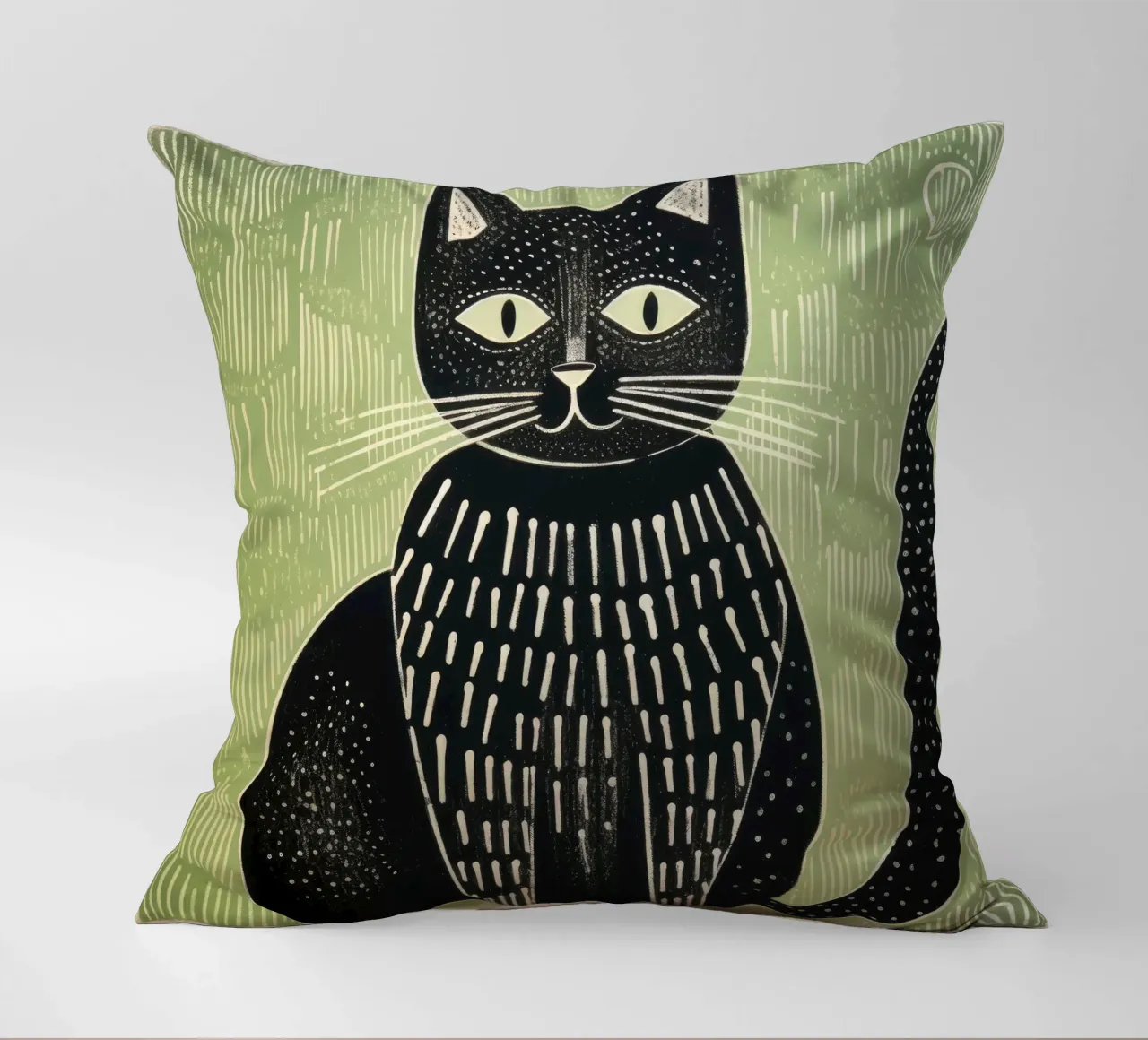 Gatto verde 4 cuscino da Minimal Animal Art