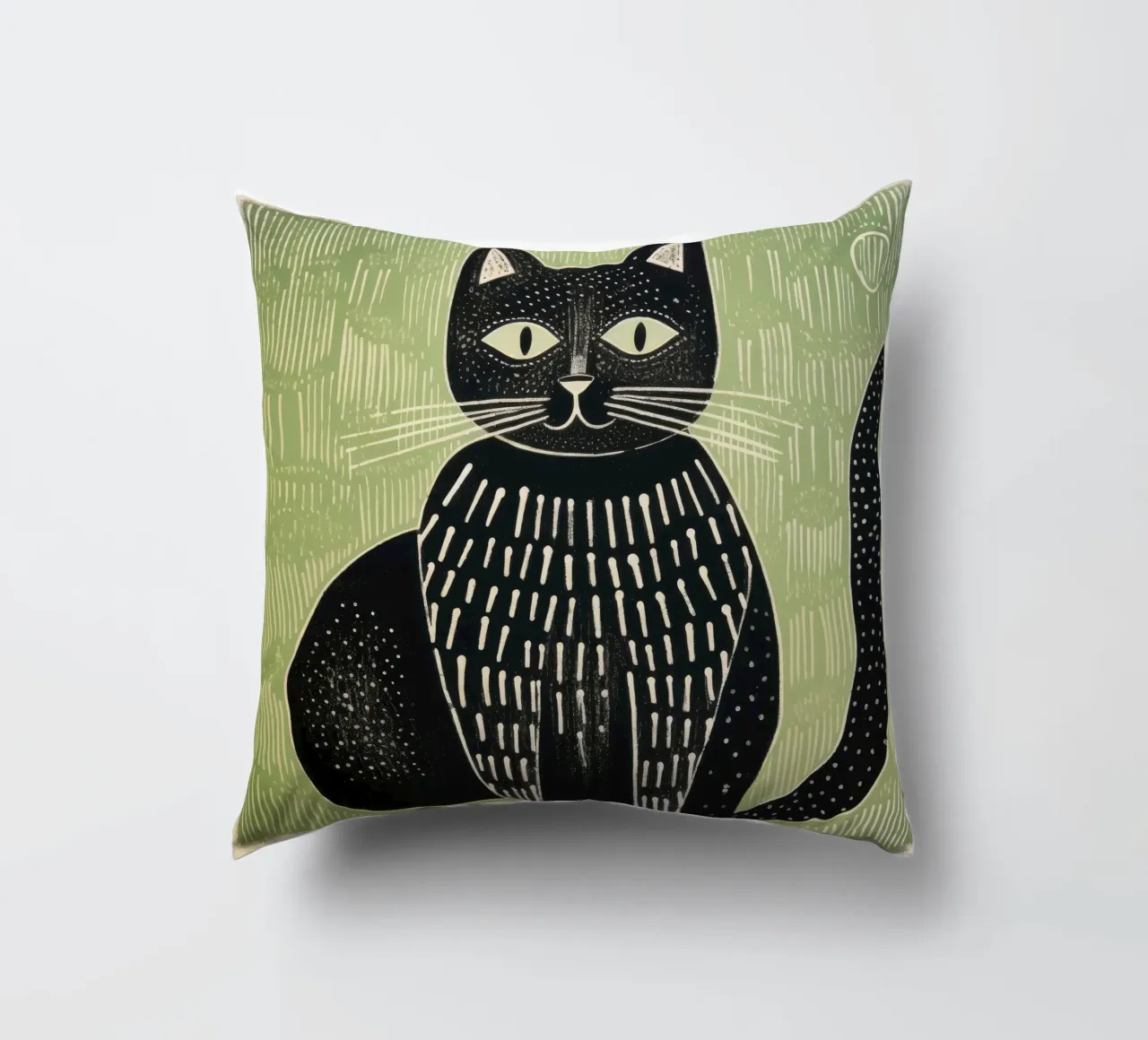 Gatto verde 4 cuscino da Minimal Animal Art