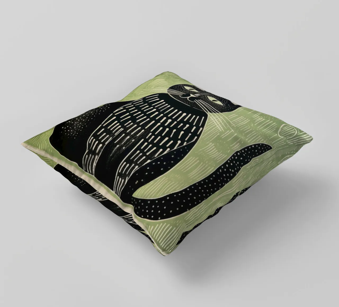 Gatto verde 4 cuscino da Minimal Animal Art