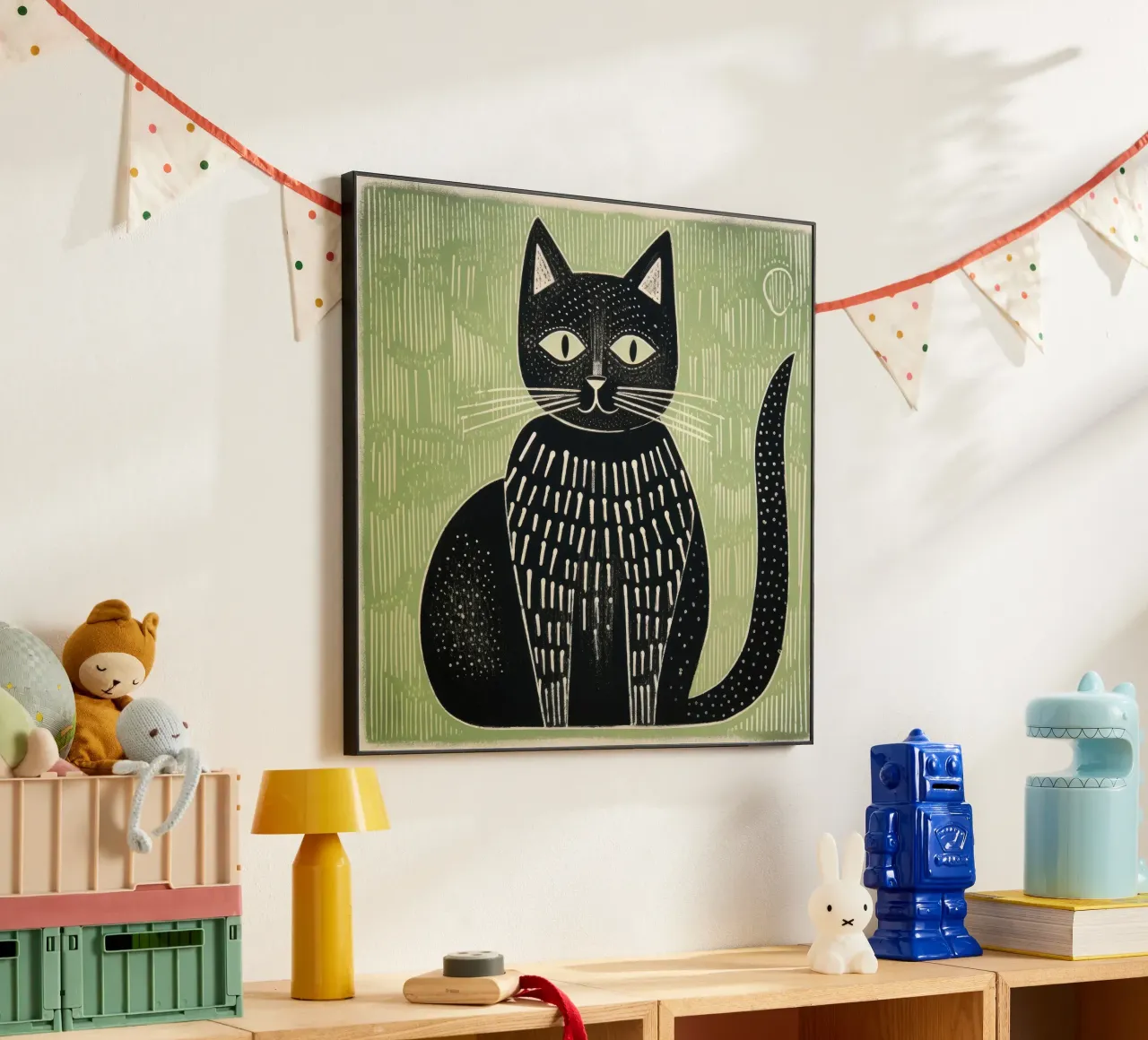 Grüne Katze 4 Alu-Dibond von Minimal Animal Art