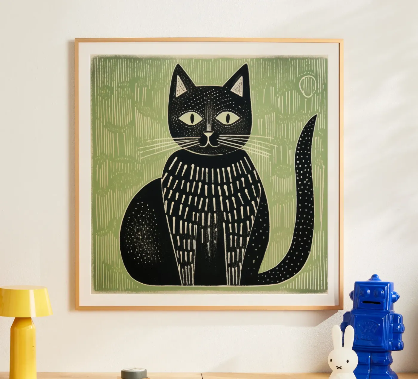 Groene kat poster van Minimal Animal Art