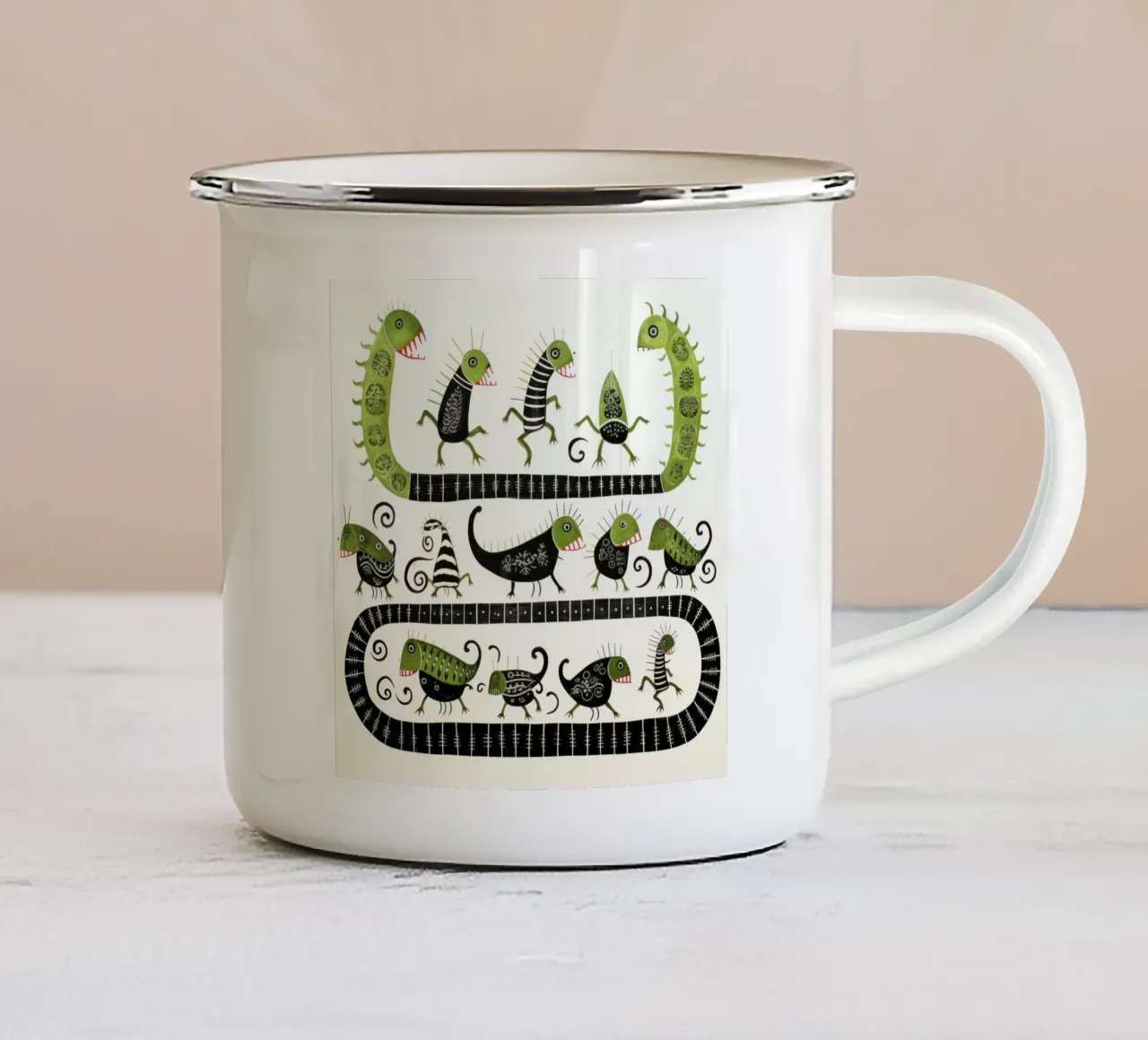 Millepiedi verde 2 tazza in smalto da Minimal Animal Art