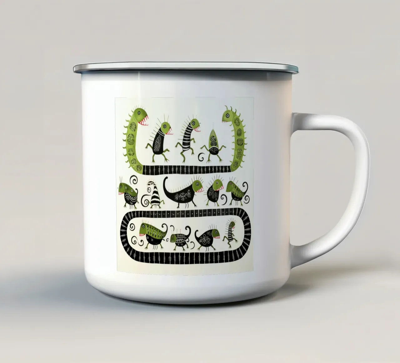 Millepiedi verde 2 tazza in smalto da Minimal Animal Art