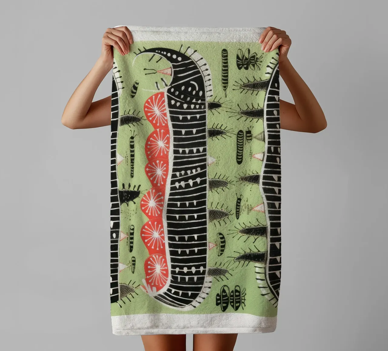 Millepiedi verde 3 asciugamano da bagno da Minimal Animal Art