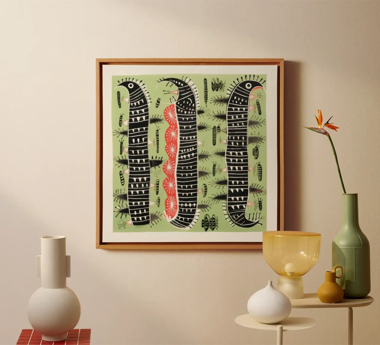 Grüner Tausendfüßler 3 Leinwand von Minimal Animal Art