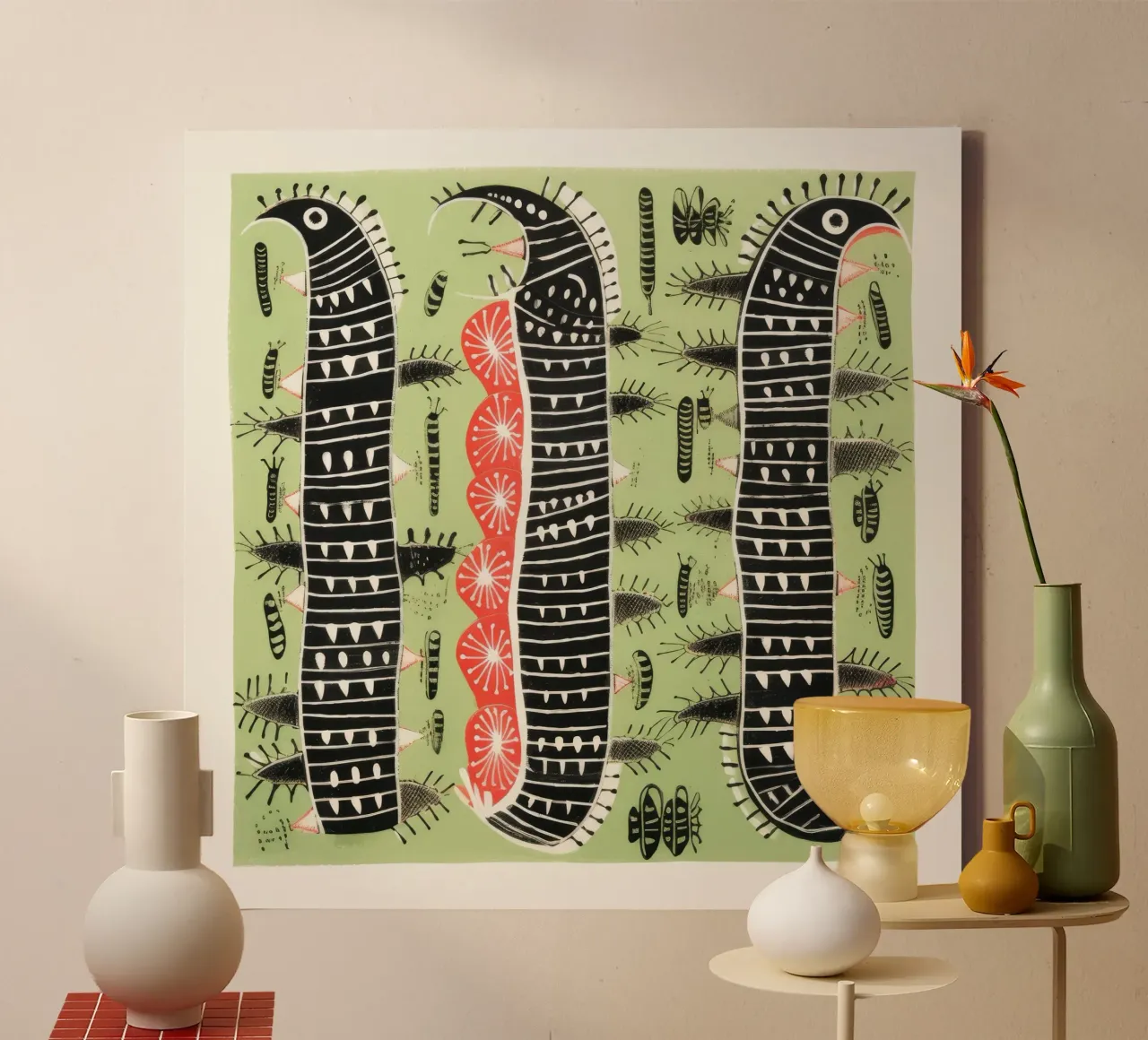 Grüner Tausendfüßler 3 Leinwand von Minimal Animal Art