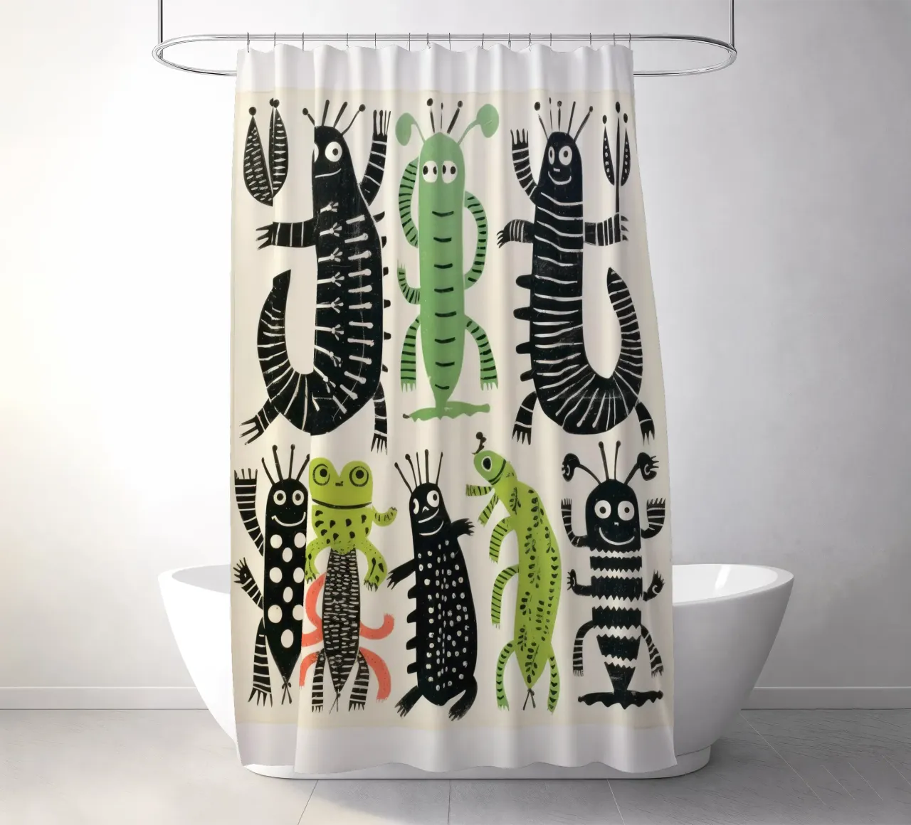 Grüner Tausendfüßler 4 Duschvorhang von Minimal Animal Art