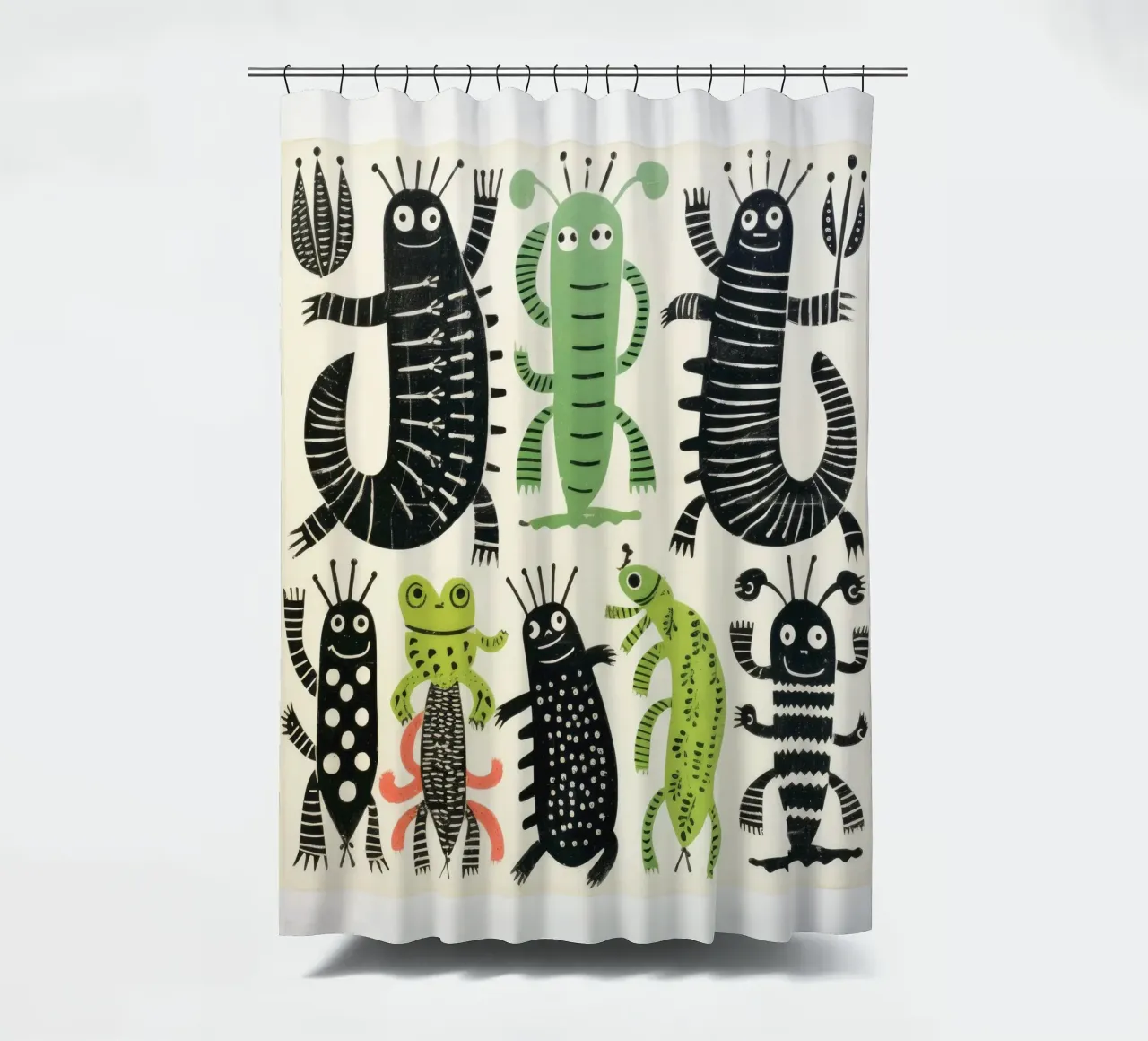 Grüner Tausendfüßler 4 Duschvorhang von Minimal Animal Art