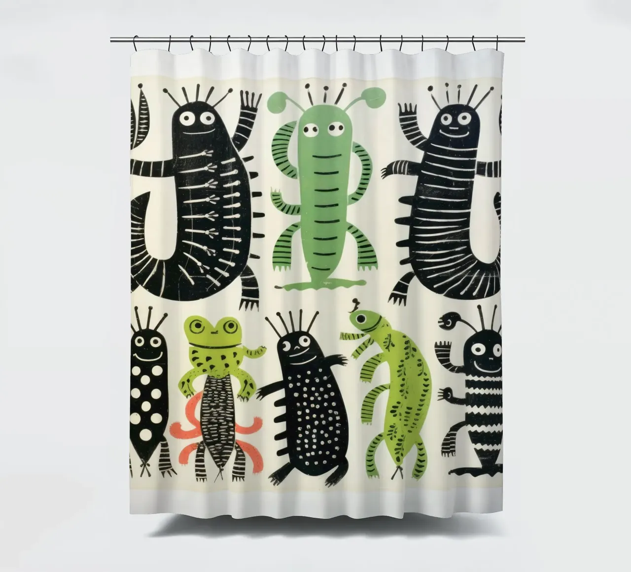 Grüner Tausendfüßler 4 Duschvorhang von Minimal Animal Art