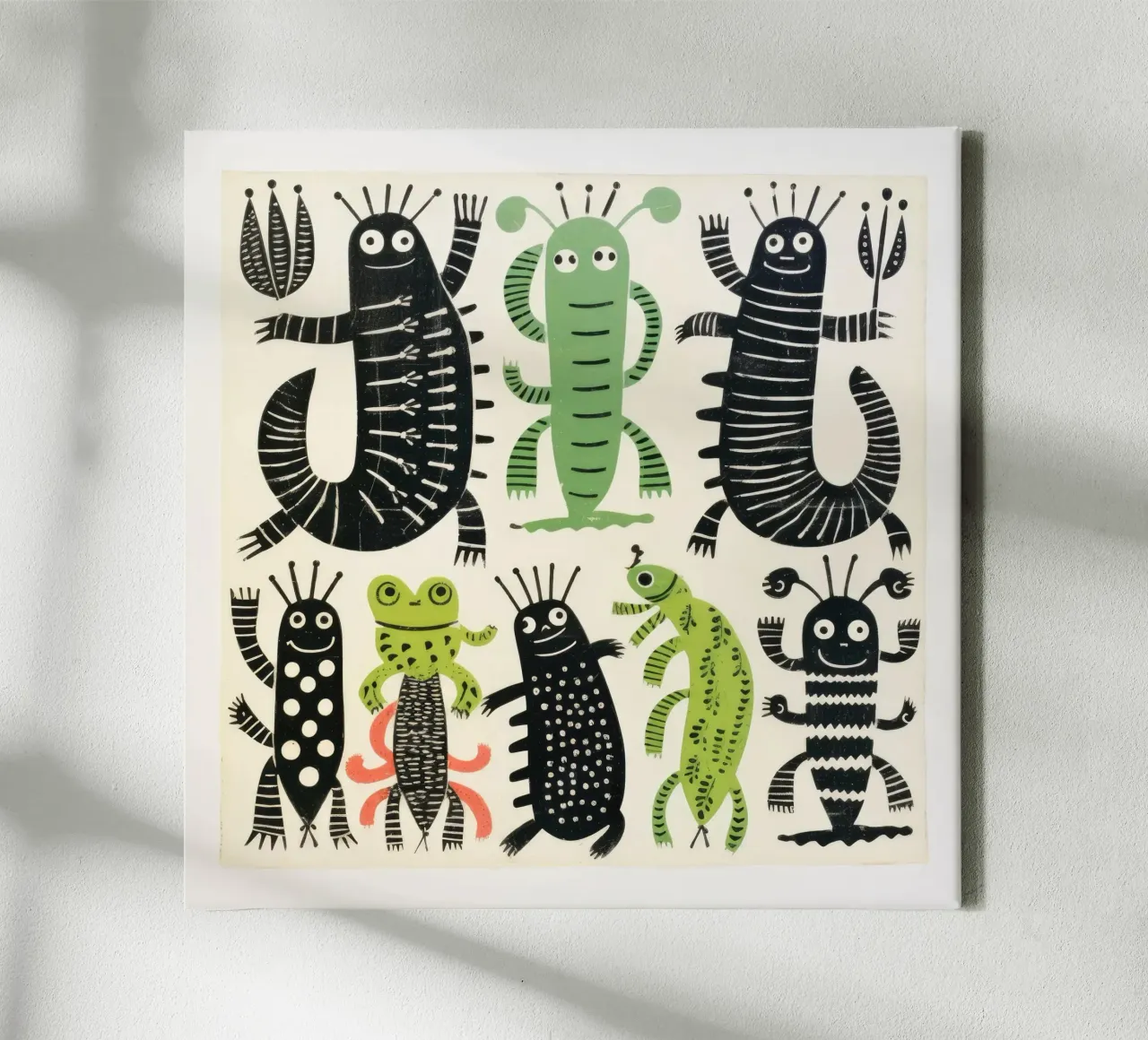 Grüner Tausendfüßler 4 Leinwand mit Schattenfugenrahmen von Minimal Animal Art