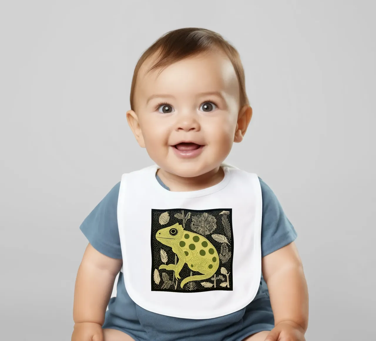 Groene kameleon 2 baby slabbetje van Minimal Animal Art